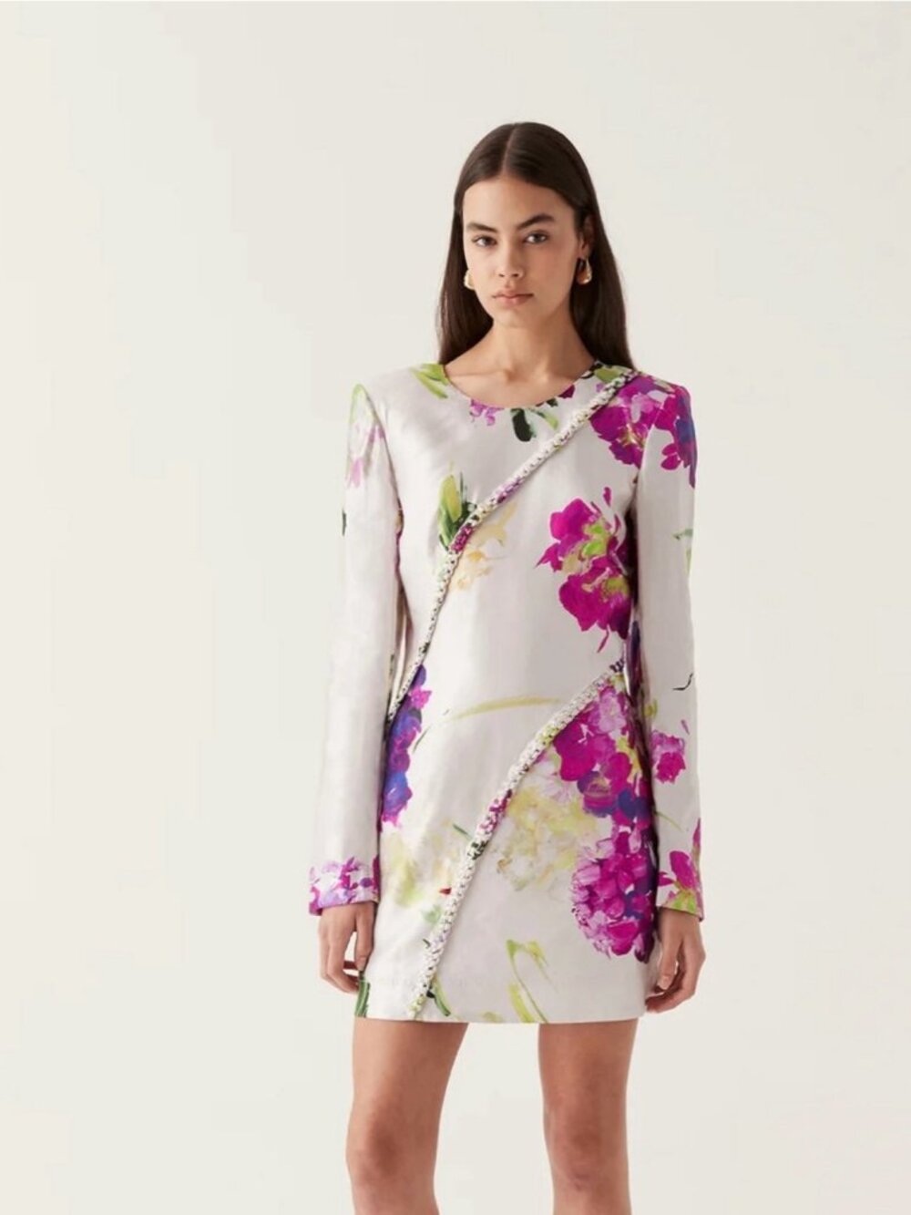 Aje Arbour Whipstitch Mini Dress Purple Wild Hydrangea Floral Print, Size 4